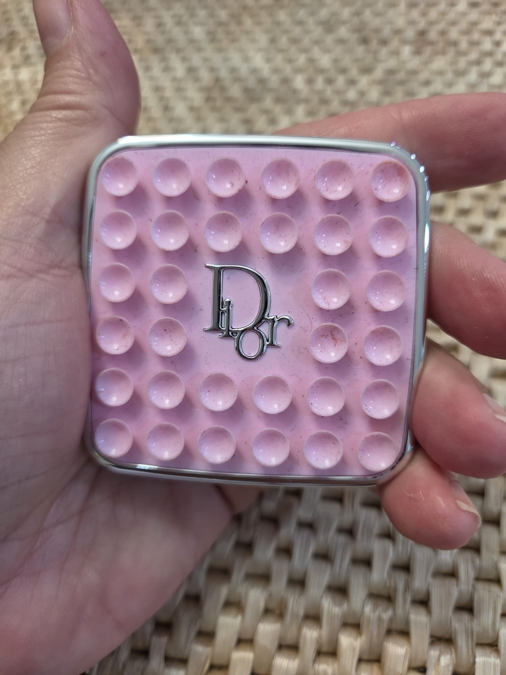 Dior Pink Textured Compact with Silver Logo